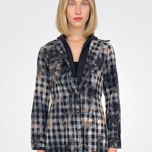 THE NU VINTAGE Black and Gray Flannel Hoodie Shirt